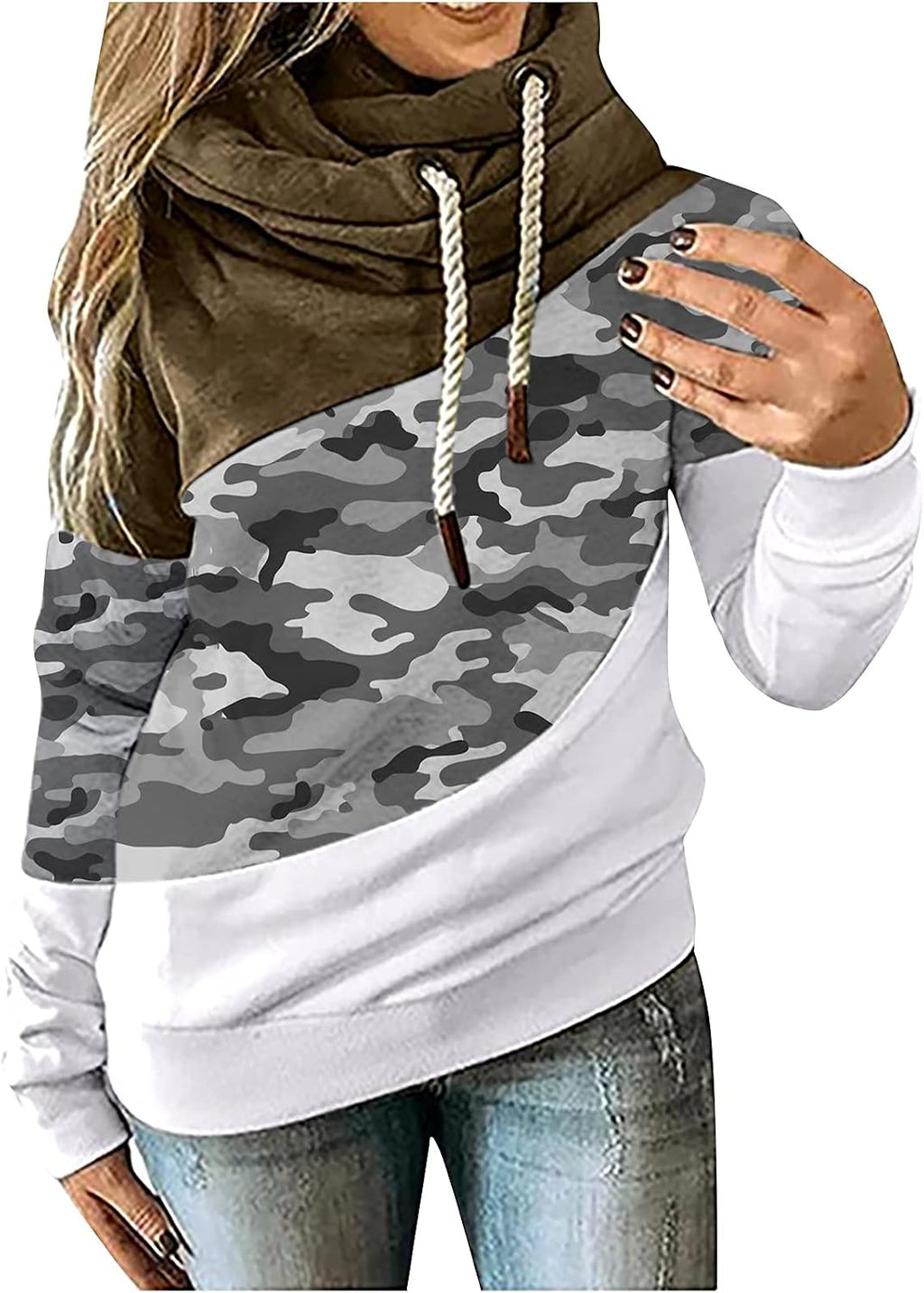 Women's turtleneck hoodie detail